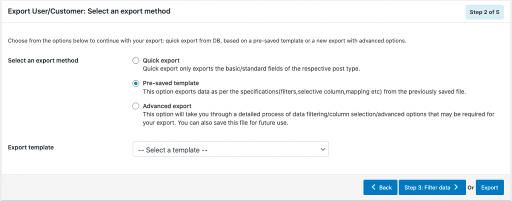 Pre-saved template - Export method