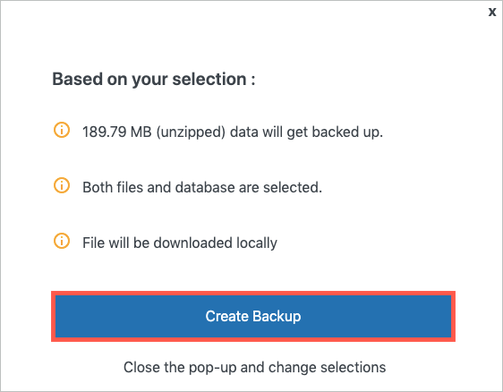 Backup Now and verify configuration in free migrator plugin
