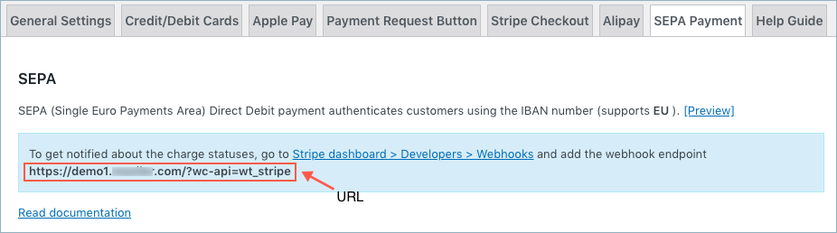 Copy webhook URL from site