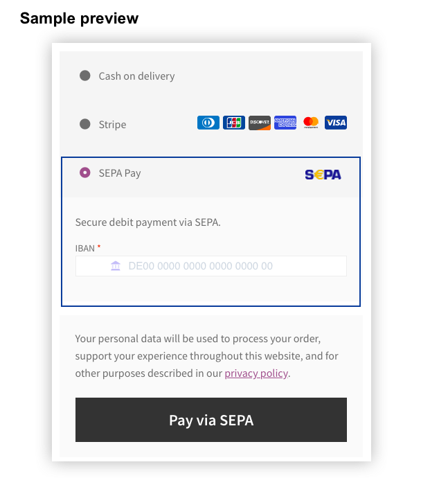 SEPA on the Checkout Page