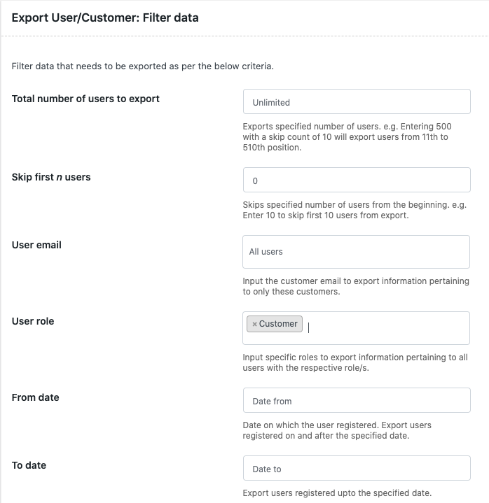 Add filters to export customers