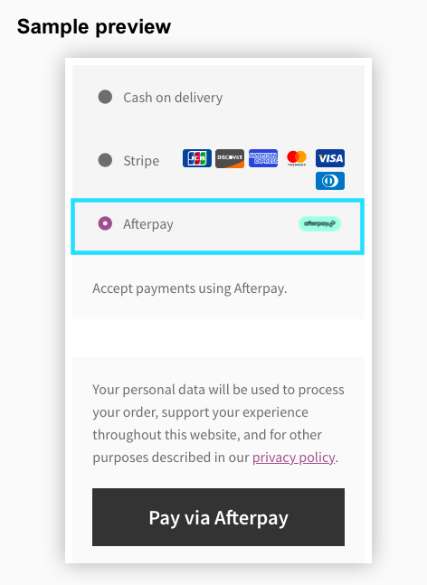 Afterpay in the Checkout Page