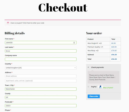 Customized checkout page