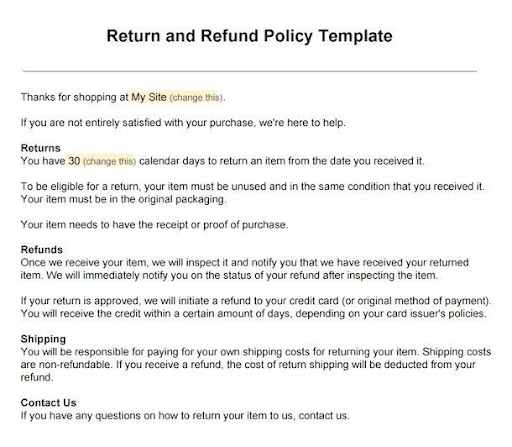 Return and refund policy template