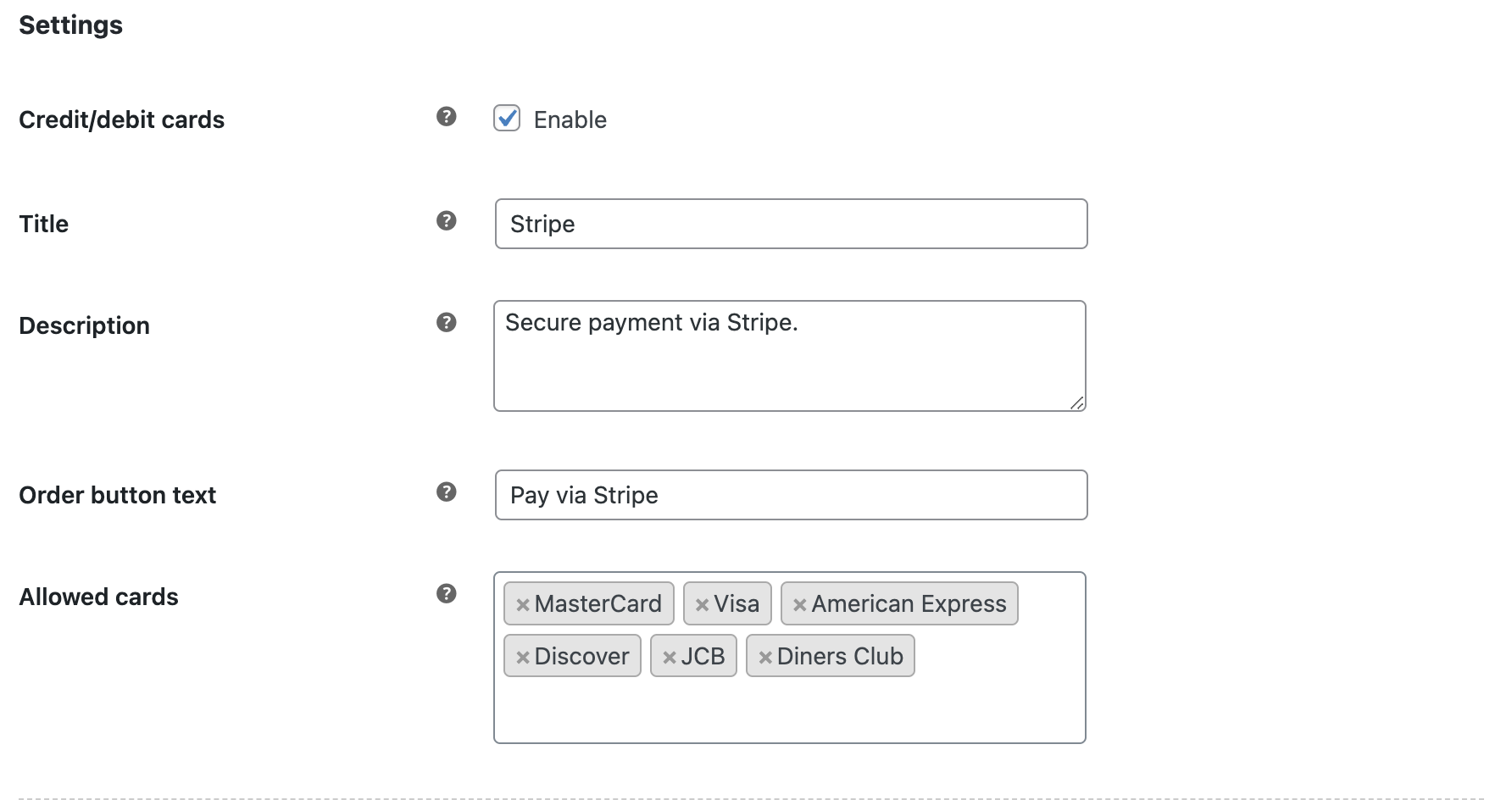 Enable Credit or Debit card payments