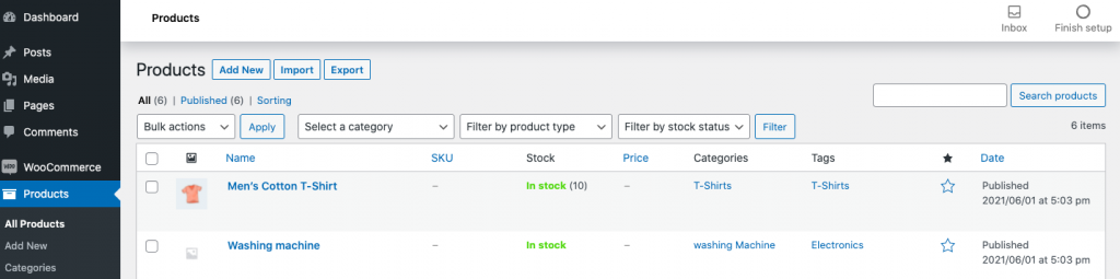 Product listing window in WooCommerce