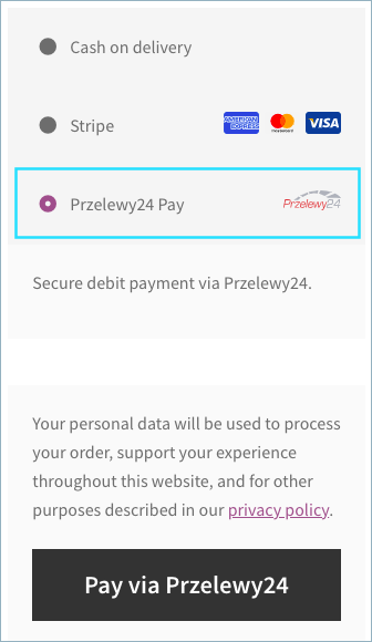 Przelewy24 on Checkout Page