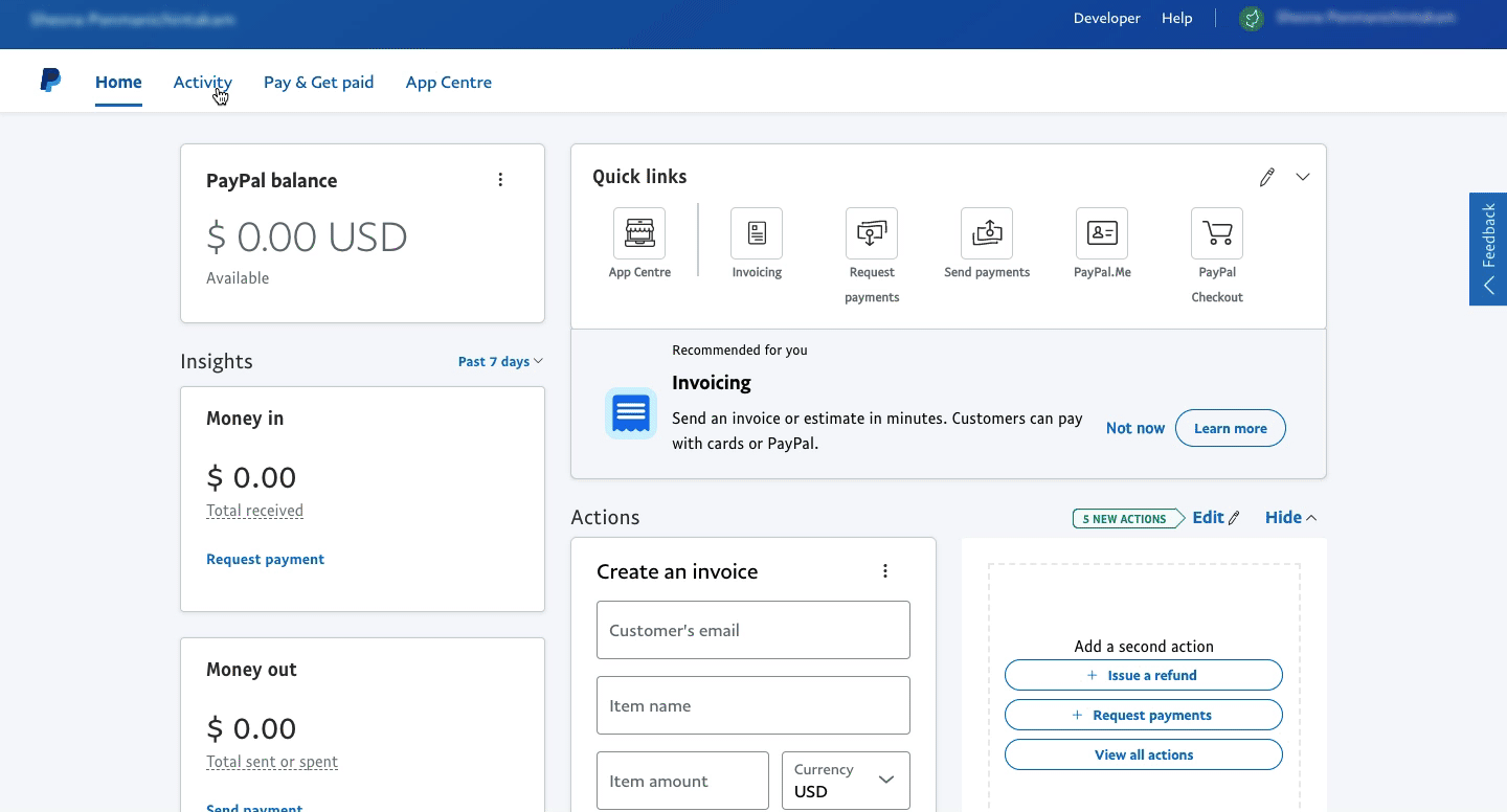 PayPal developer account