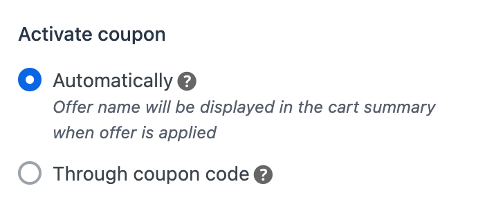 Activate coupon automatically or through coupon code
