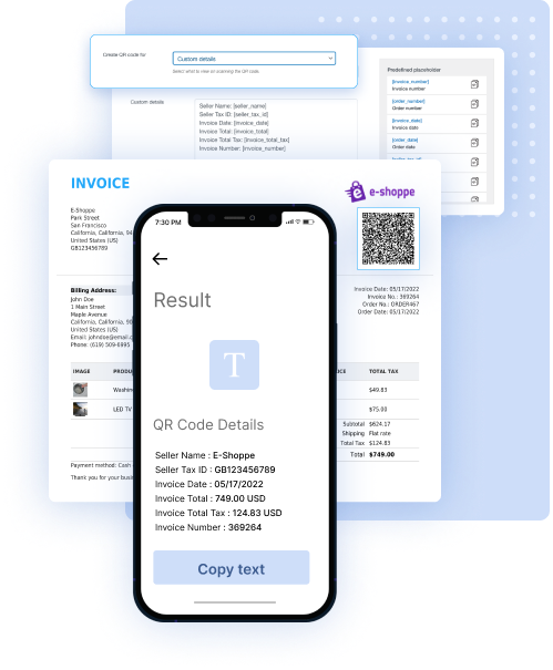 Display custom details on scanning the QR code on the invoice