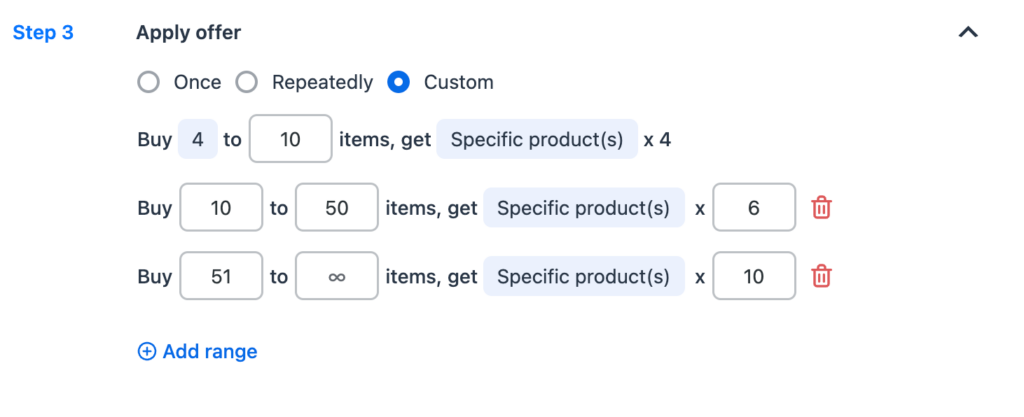 Set custom intervals to apply BOGO
