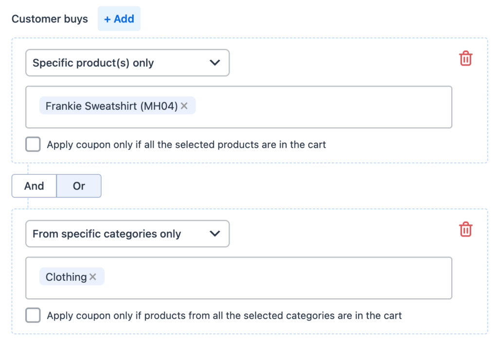 Trigger bogo if the cart has the selected product and a product from the selected category.
