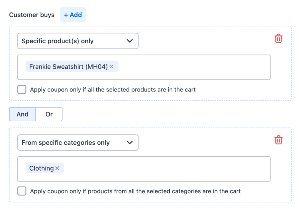 Trigger BOGO if the cart has either the selecetd product or a product from the selecetd category