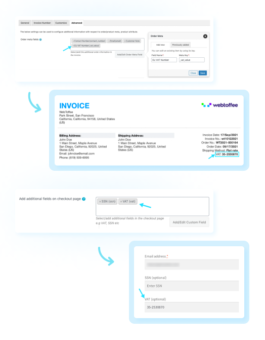 Add VAT data in WooCommerce invoice using PDF invoice plugin by WebToffee