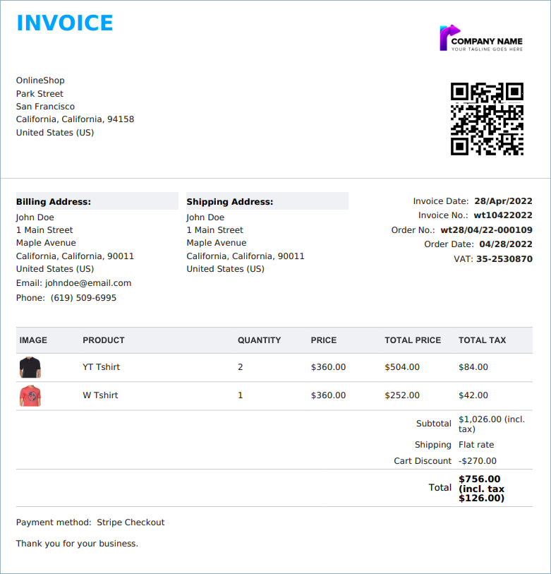Sample Invoice with QR code 