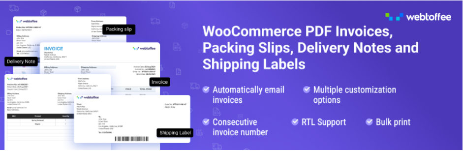 Generate PDF invoices, packing slips, delivery notes, and shipping labels with WooCommerce plugins