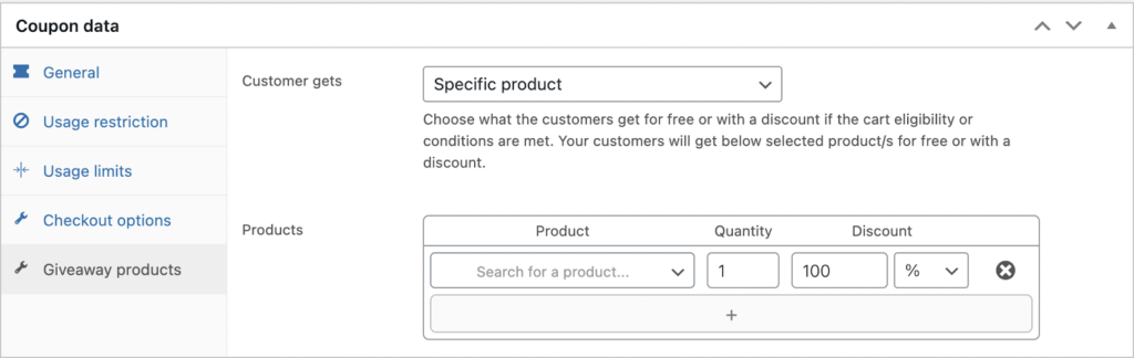 WooCommerce giveaway product configuration