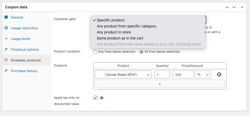 Select the type of products to reward customers