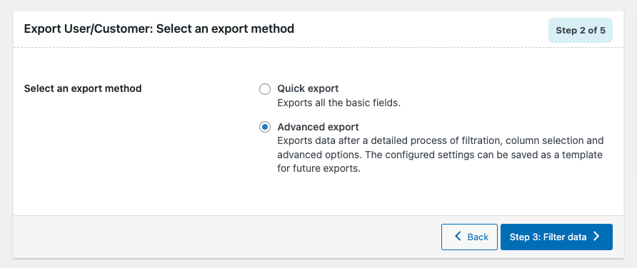 Export Users Step 2: Select an export method