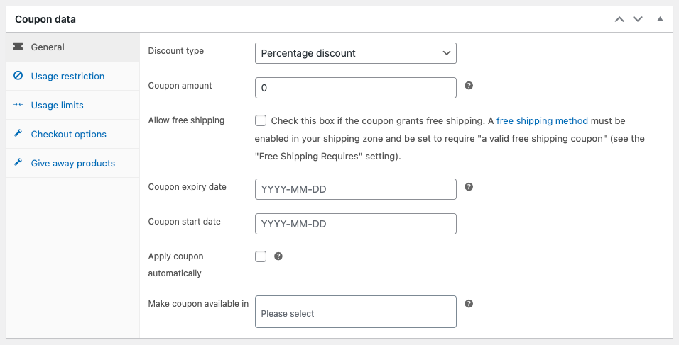 General settings with the basic version of Smart Coupons for WooCommerce