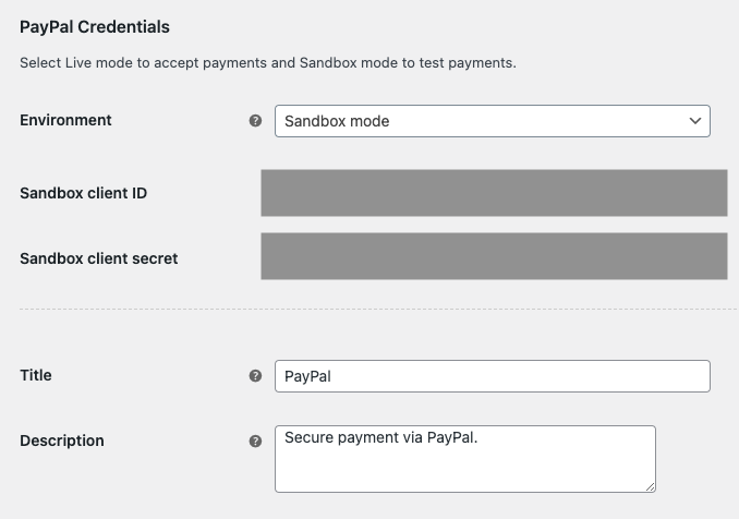 PayPal Credentials Sandbox client ID & Sandbox client secret