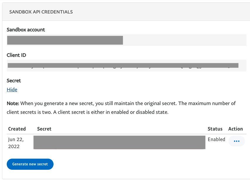 Sandbox Credentials