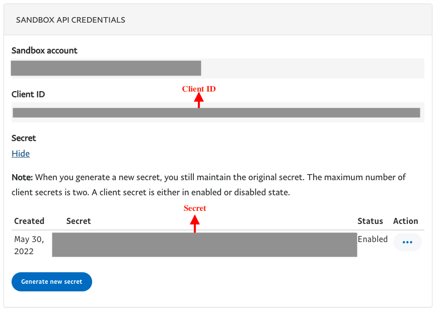 Sandbox API credentials-  Sandbox account username Client ID &Secret