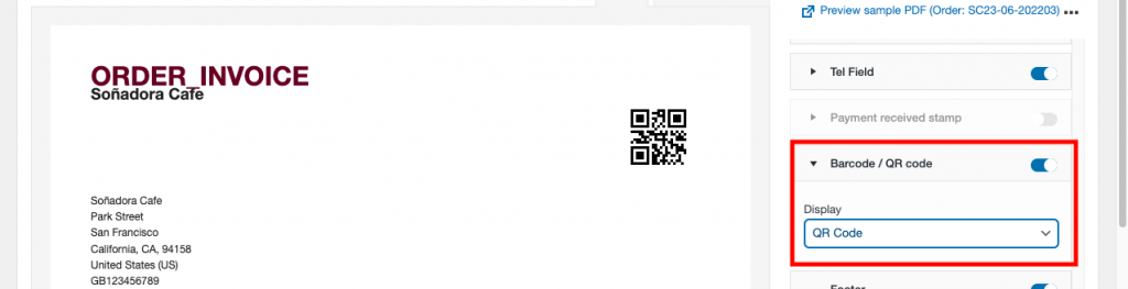 after QR code addon showing both barcode and QR code