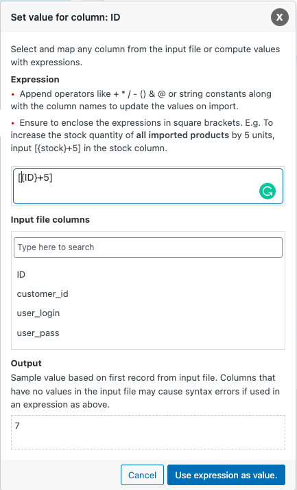 Set value for Column: ID