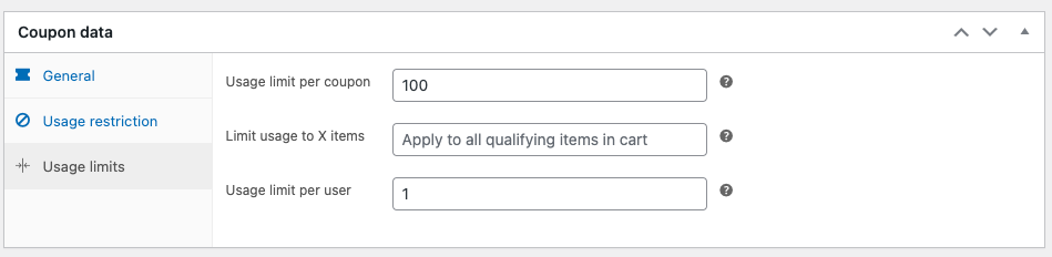 Usage limit settings for WooCommerce coupons