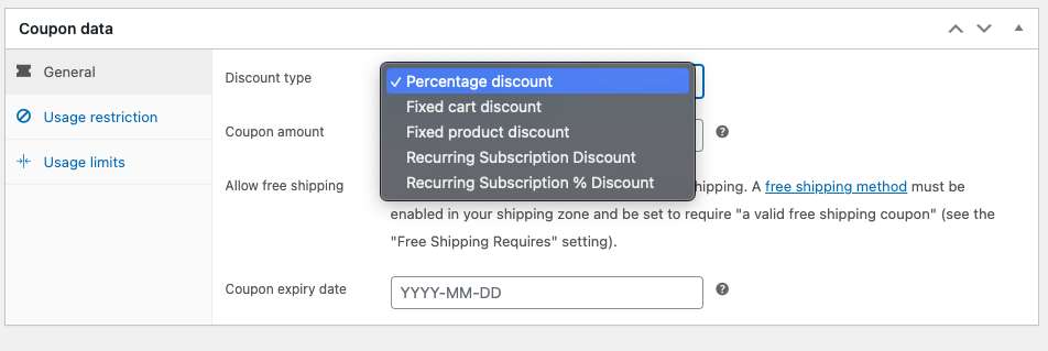 WooCommerce Coupon discount types