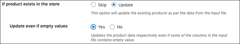 option to update existing products