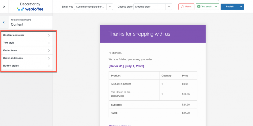 brand your woocommerce email container