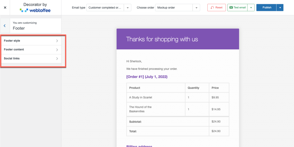 woocommerce email footer customizations