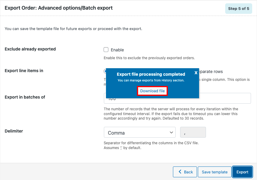 Download the export file
