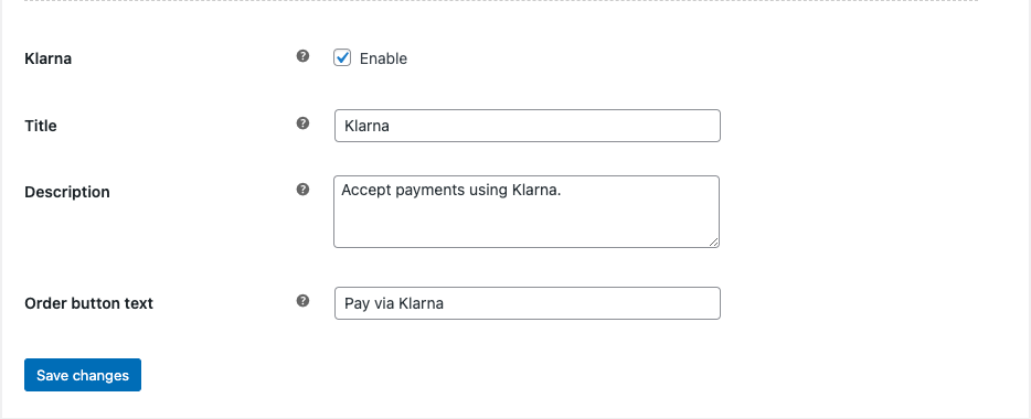 Enable Klarna Payment