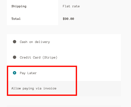 Pay Later option in WooCommerce checkout page