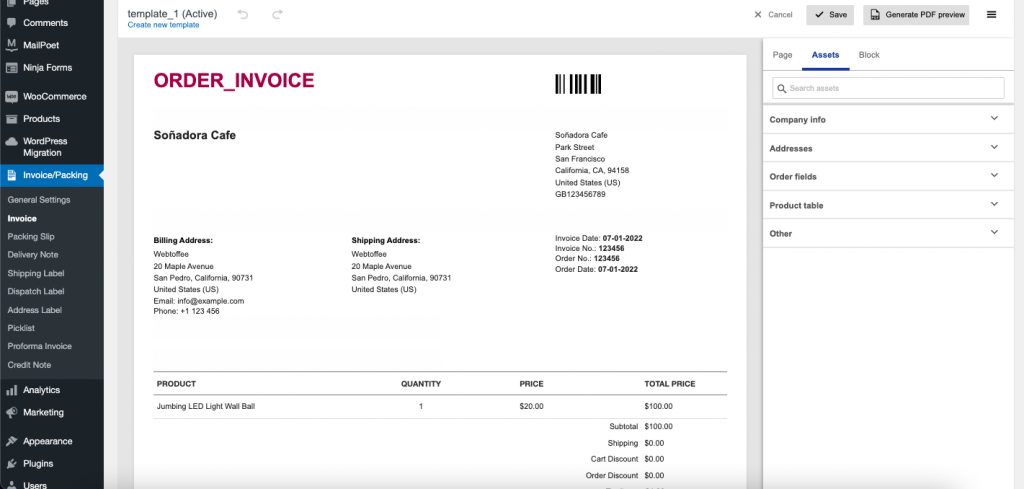 Invoice without product image