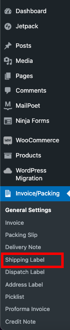Selecting Shipping Label from WordPress Dashboard