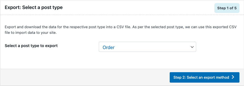Select a post type for woocommerce order export migration
