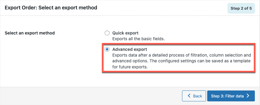 the export method for order email export