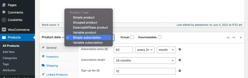 Simple subscription for online retail stores