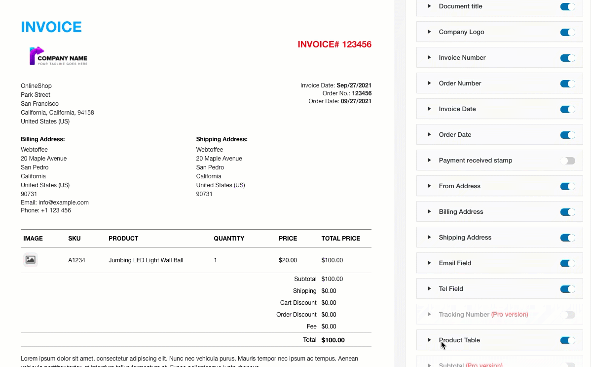 to update product table in invoice