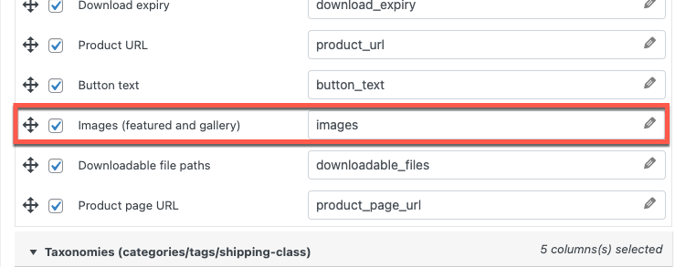 export featured images and gallery images woocommerce