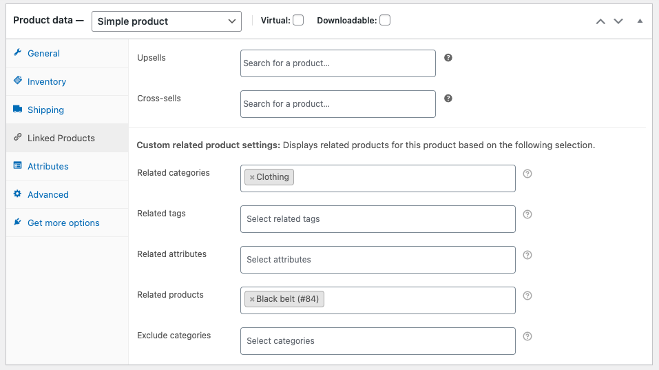 configurations for setting up woocommerce related products