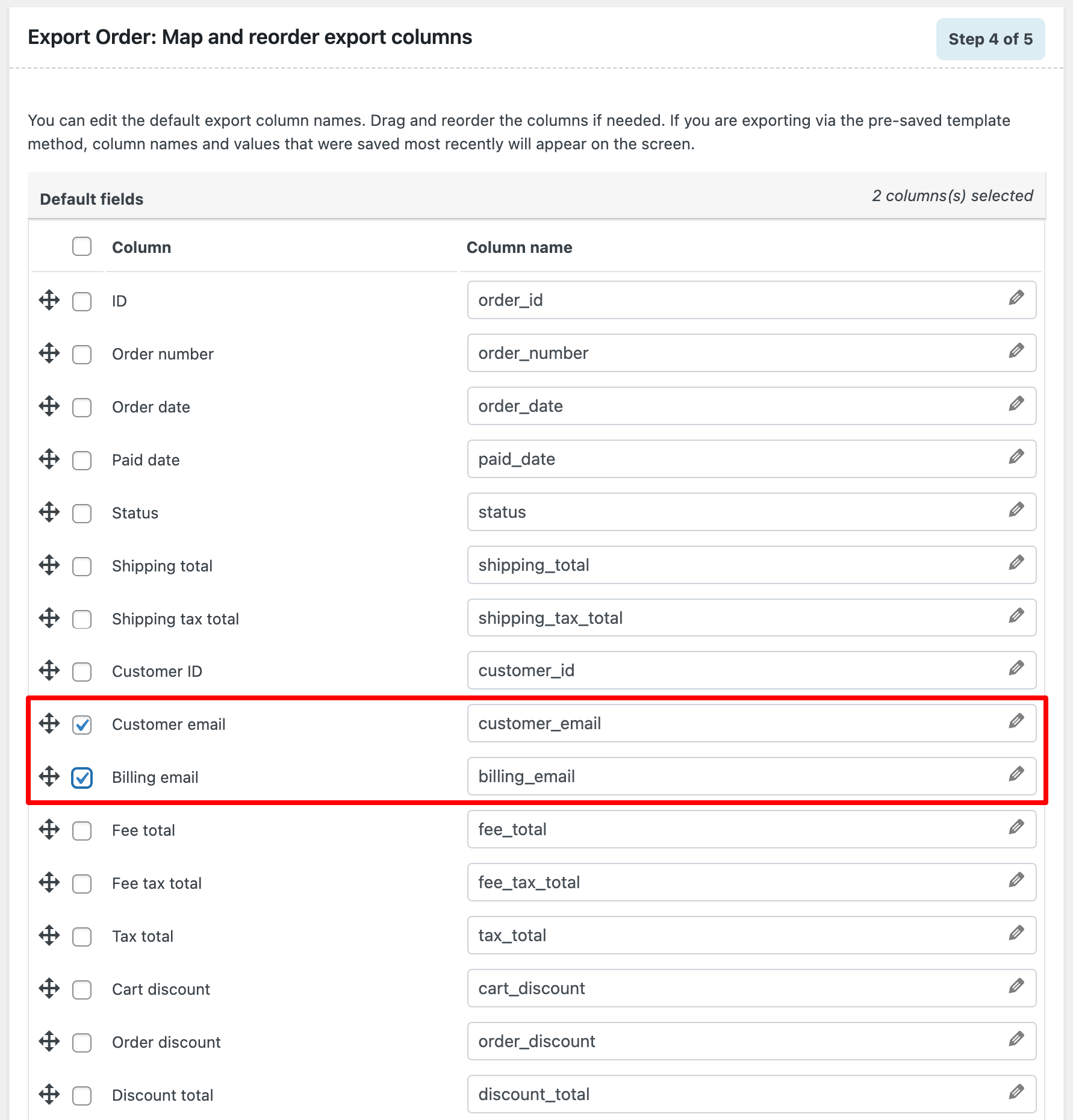 map and reorder export columns