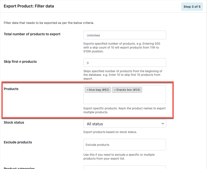 Filter specific products from WooCommerce store for WooCommerce export