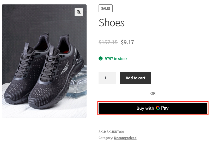 Google Pay button at WooCommerce product page