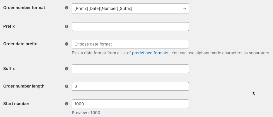 Sequential number pro order number format with all fields
