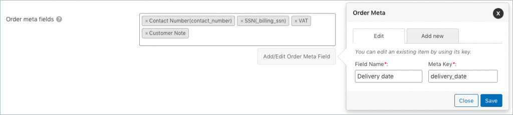 Order meta details of invoice details